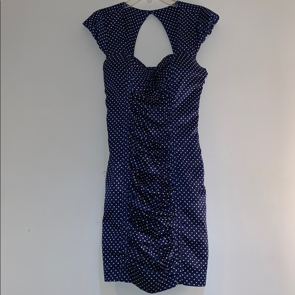 Guess size 2 blue & white polka dot body con dress